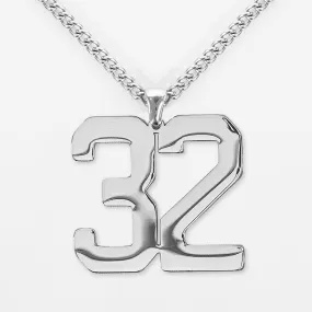 32 Number Pendant with Chain Necklace - Stainless Steel