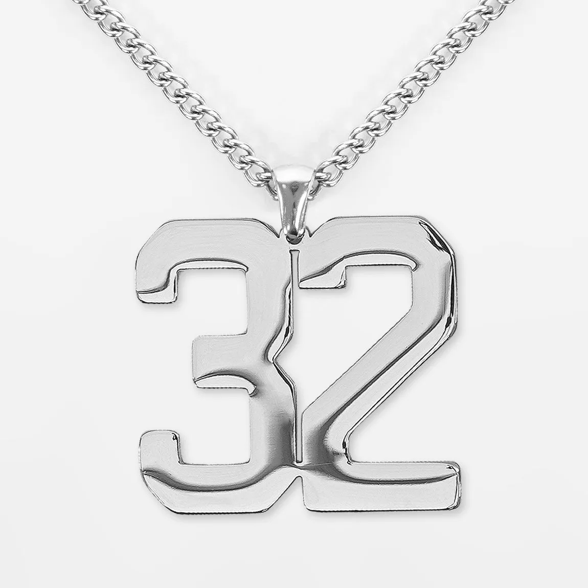 32 Number Pendant with Chain Necklace - Stainless Steel