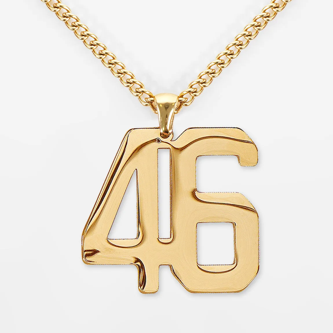 46 Number Pendant with Chain Necklace - Gold Plated Stainless Steel