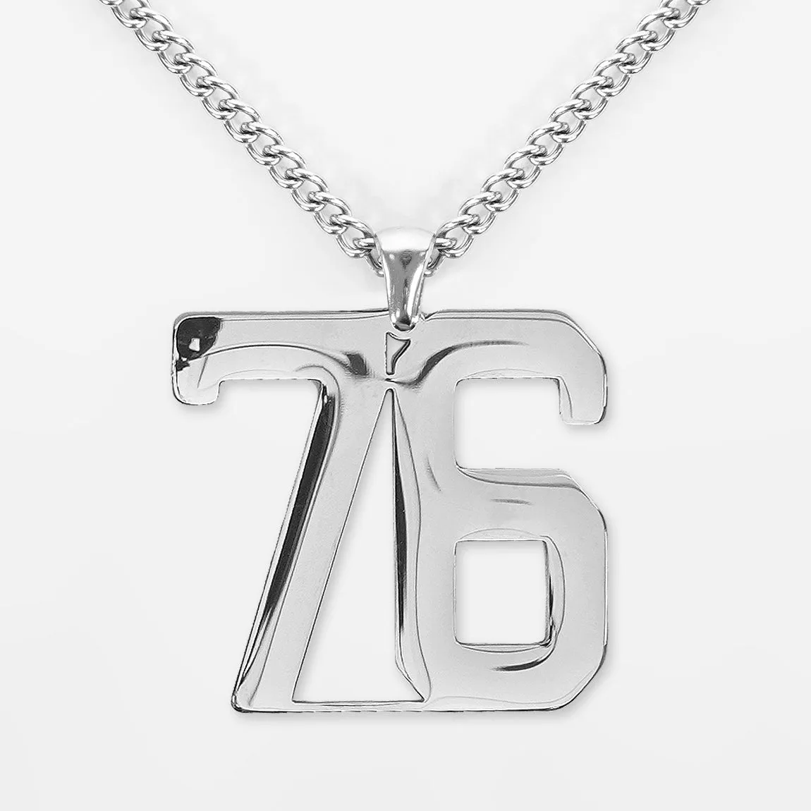 76 Number Pendant with Chain Necklace - Stainless Steel