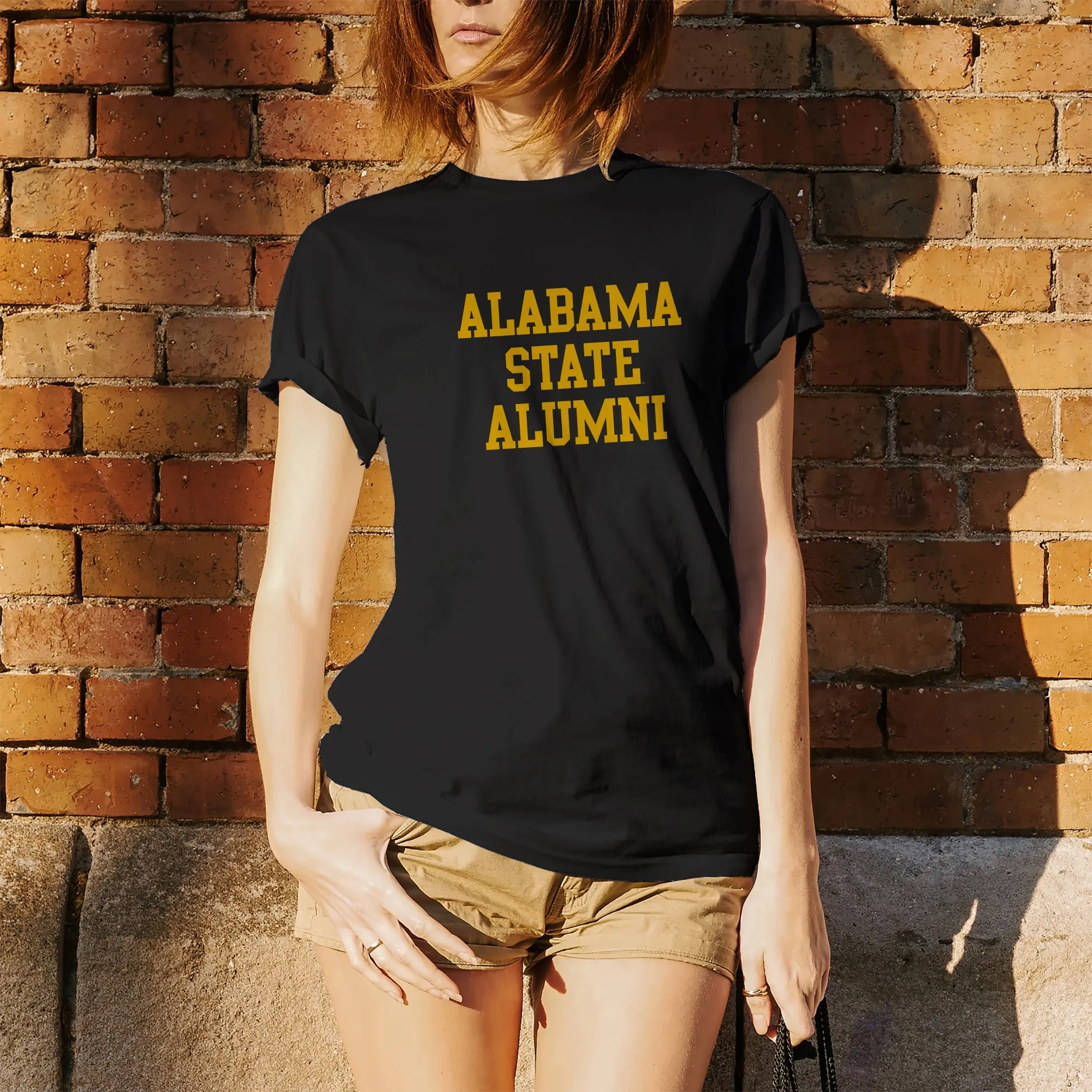 Alabama State University Hornets Basic Block Alumni Short Sleeve T Shirt - Black