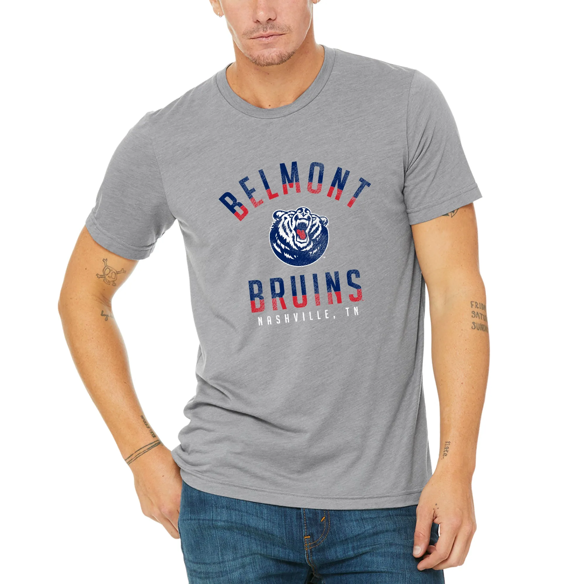 Belmont University Bruins Division Arch Canvas Triblend Short Sleeve T Shirt - Athletic Grey