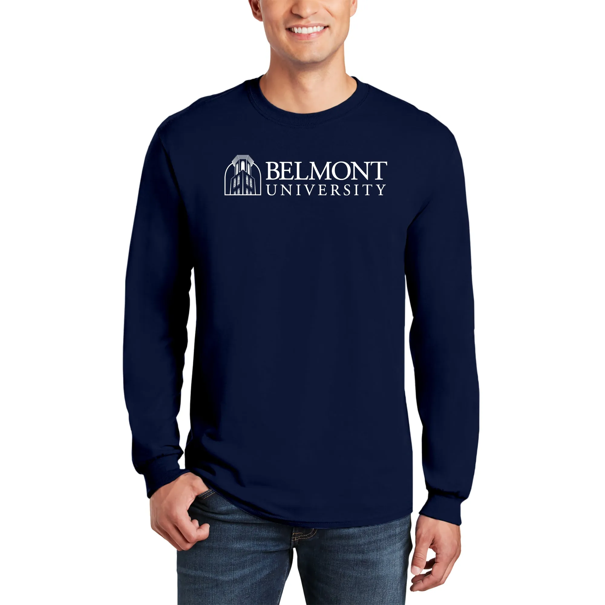 Belmont University Bruins Institutional Logo Cotton Long Sleeve T Shirt - Navy