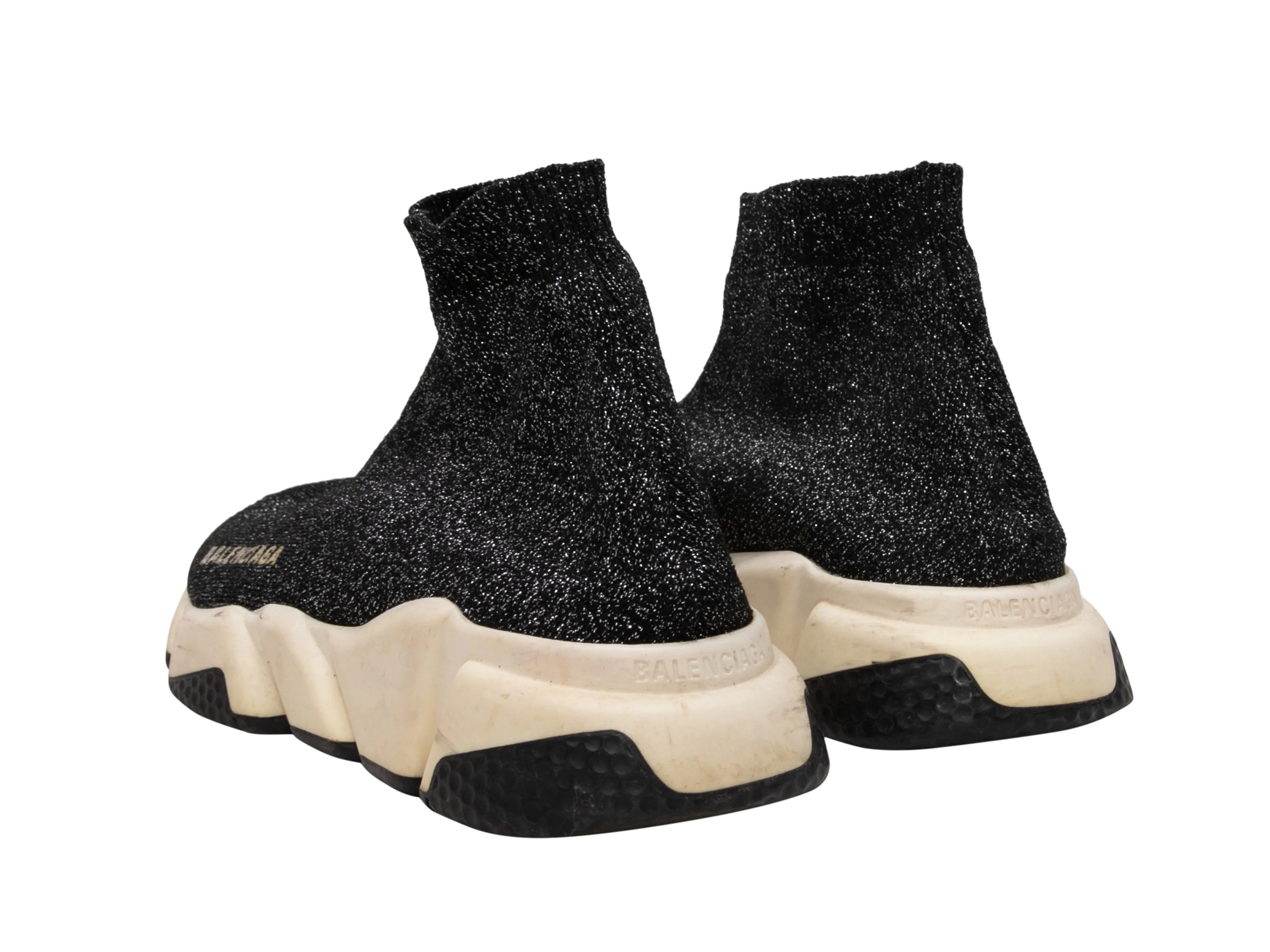 Black & White Balenciaga Glitter Sock Sneakers Size 37.5