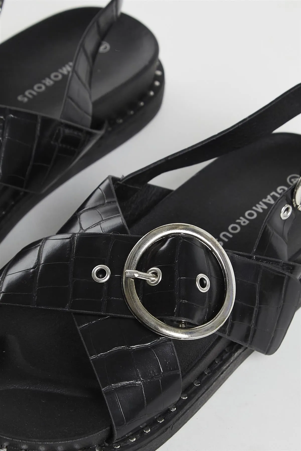 Black Croc Cross Over Sandal