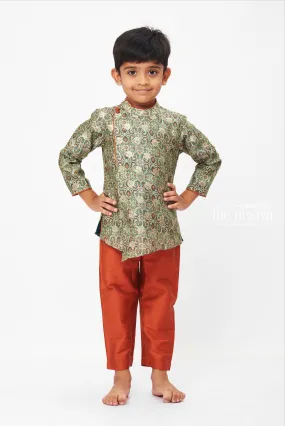 Boys Traditional Paisley Kurta and Rust Pant Ensemble