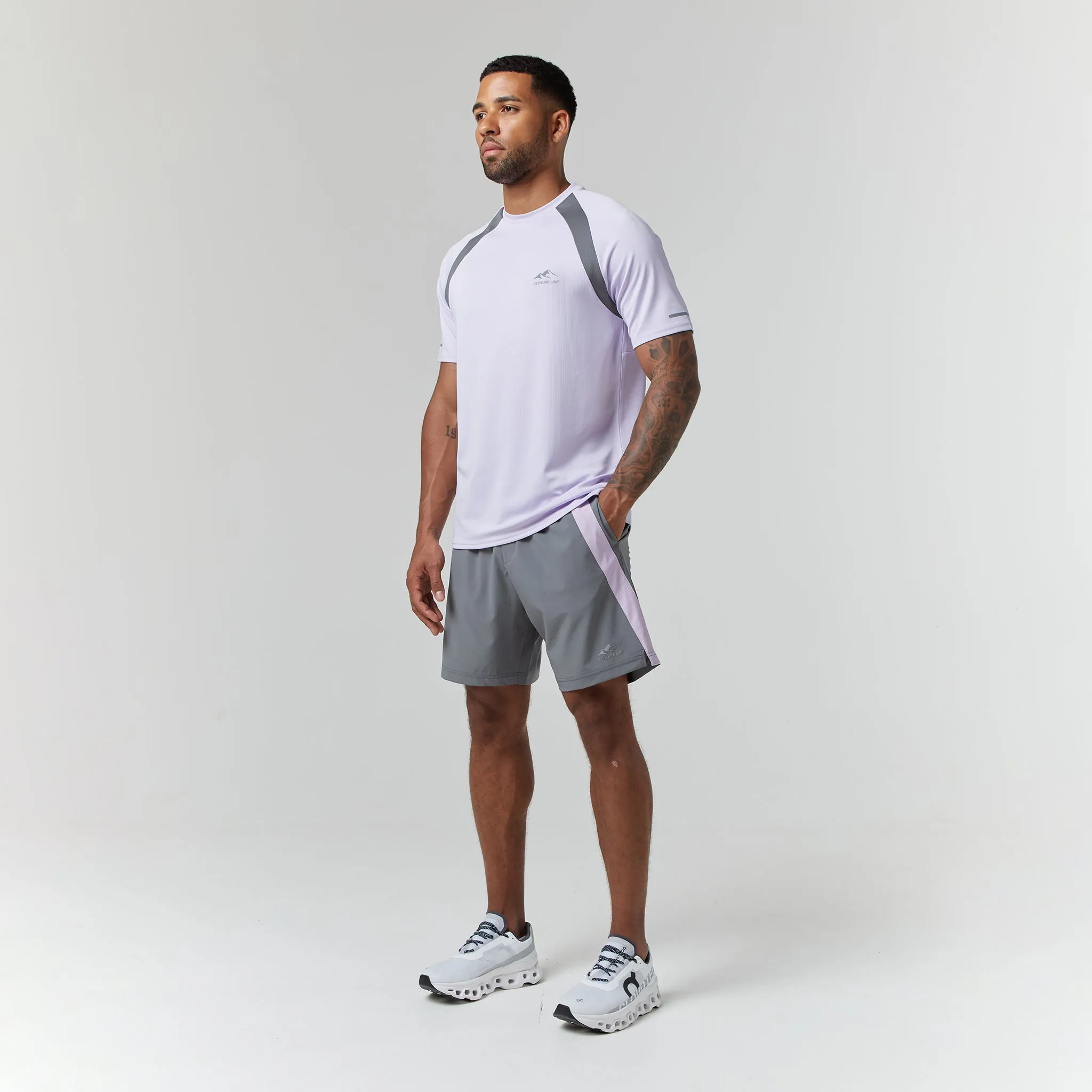 Cut & Sew Stripe Training Twinset | Lilac Mid Grey