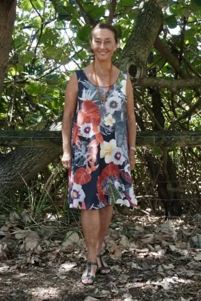 Franjipani Print Jersey Sleeveless Dress