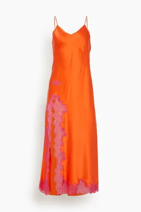 Lace Applique High Slit Slip in Tangerine