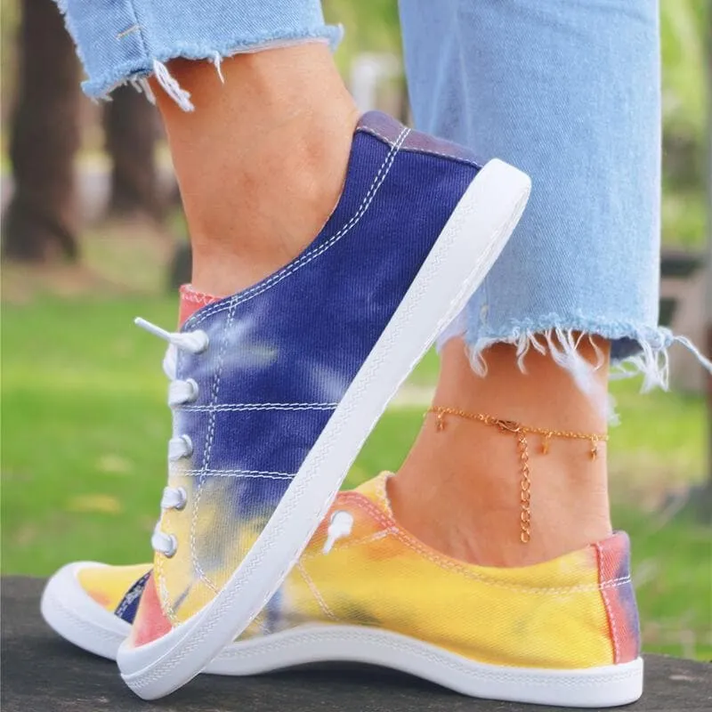 Women's Fashion Casual Comfy Tie-dye Flat Lace-up Sneaker