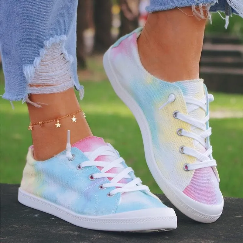 Women's Fashion Casual Comfy Tie-dye Flat Lace-up Sneaker