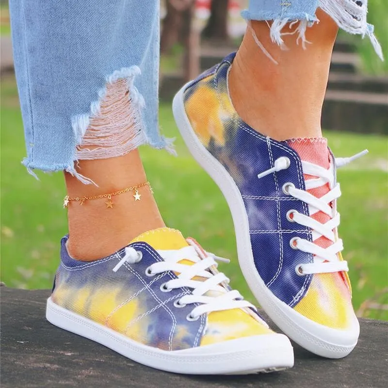 Women's Fashion Casual Comfy Tie-dye Flat Lace-up Sneaker