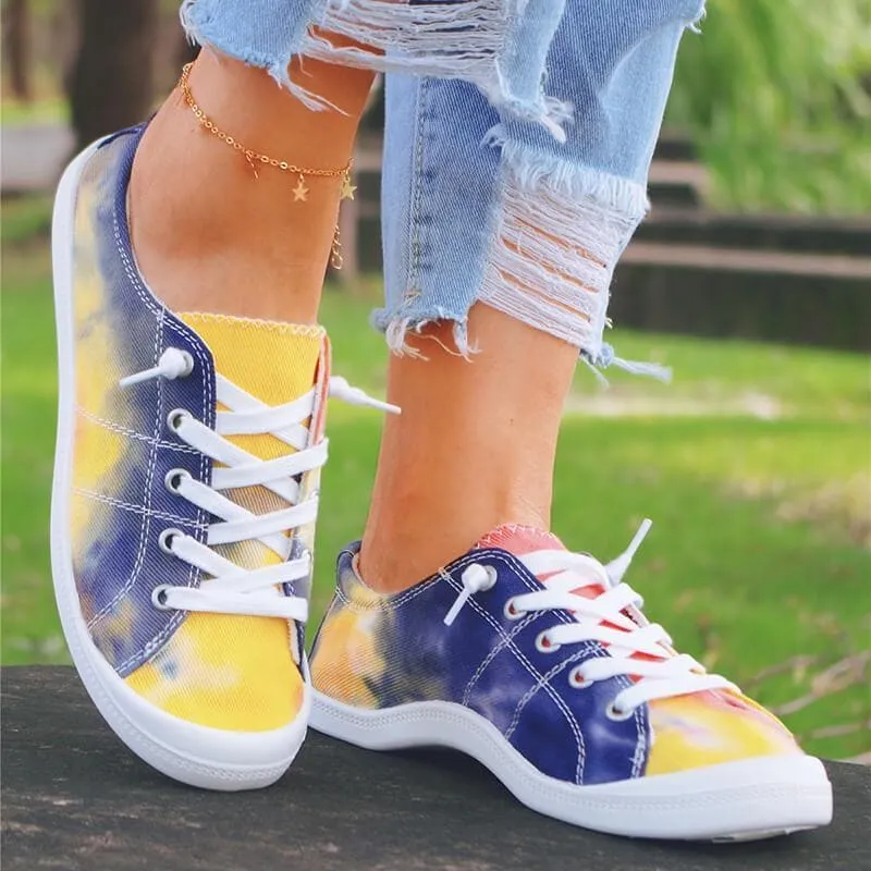 Women's Fashion Casual Comfy Tie-dye Flat Lace-up Sneaker